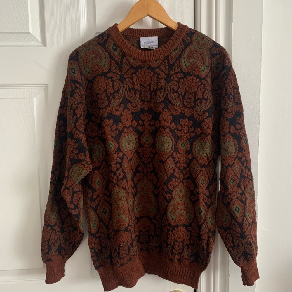 Vintage Bellissimo Raised Ornate Print Wool Sweater